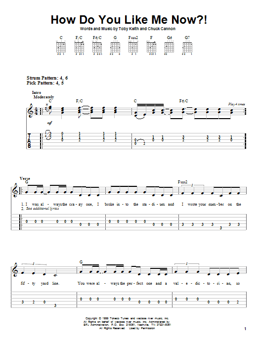 Toby Keith How Do You Like Me Now?! Sheet Music Notes & Chords for Guitar Tab - Download or Print PDF