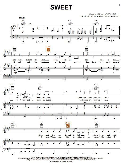 Toby Keith Sweet Sheet Music Notes & Chords for Piano, Vocal & Guitar (Right-Hand Melody) - Download or Print PDF