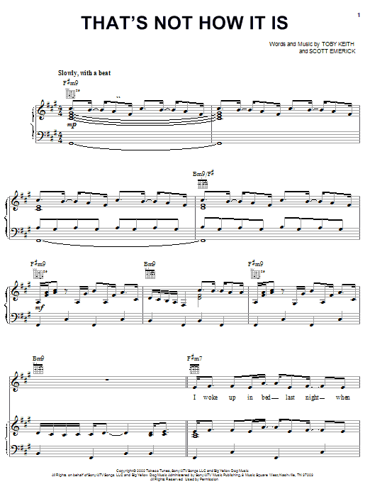 Toby Keith That's Not How It Is Sheet Music Notes & Chords for Piano, Vocal & Guitar (Right-Hand Melody) - Download or Print PDF