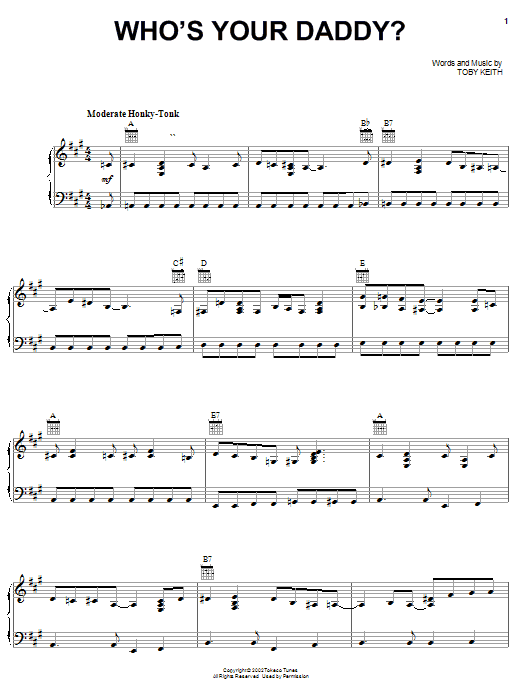 Toby Keith Who's Your Daddy? Sheet Music Notes & Chords for Easy Guitar Tab - Download or Print PDF