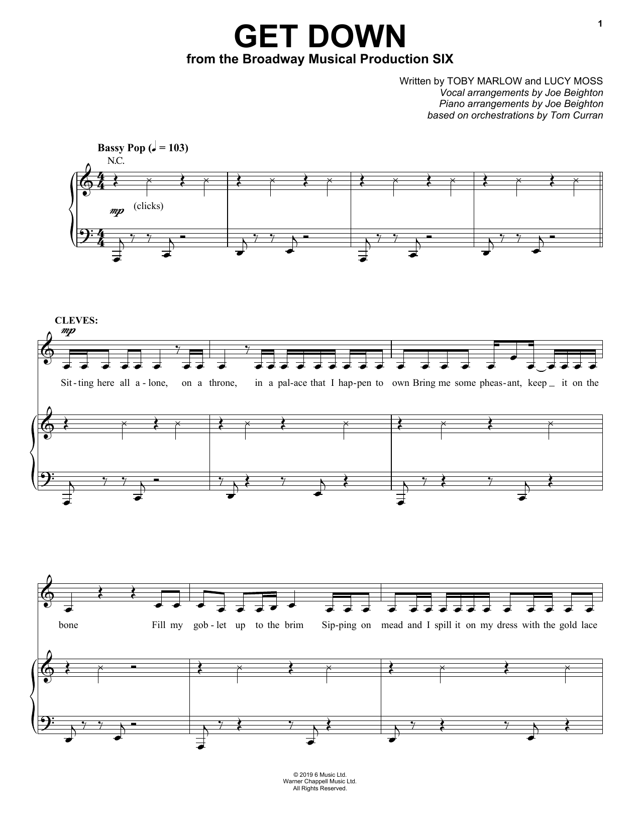Toby Marlow & Lucy Moss Get Down (from Six: The Musical) Sheet Music Notes & Chords for Easy Piano - Download or Print PDF