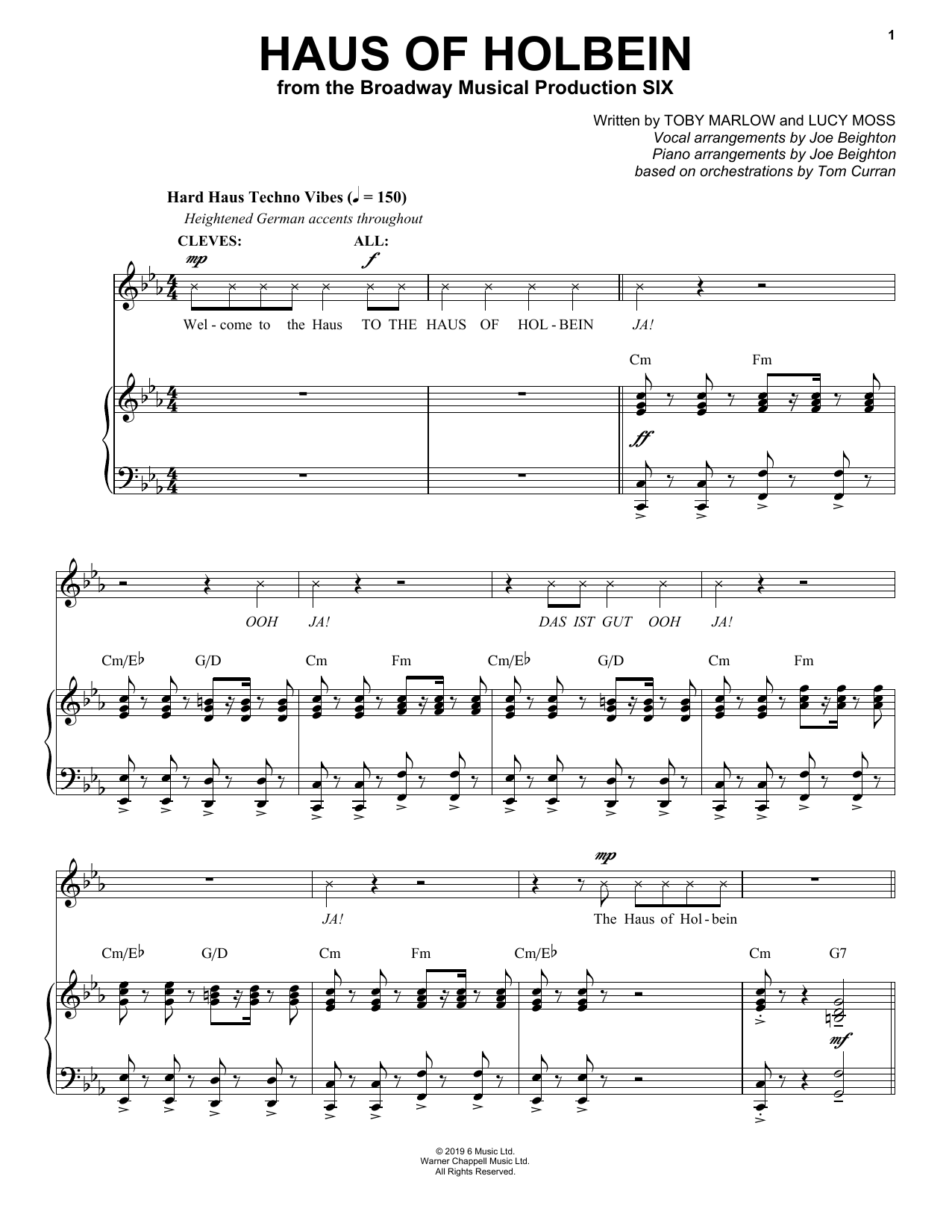 Toby Marlow & Lucy Moss Haus Of Holbein (from Six: The Musical) Sheet Music Notes & Chords for Easy Piano - Download or Print PDF