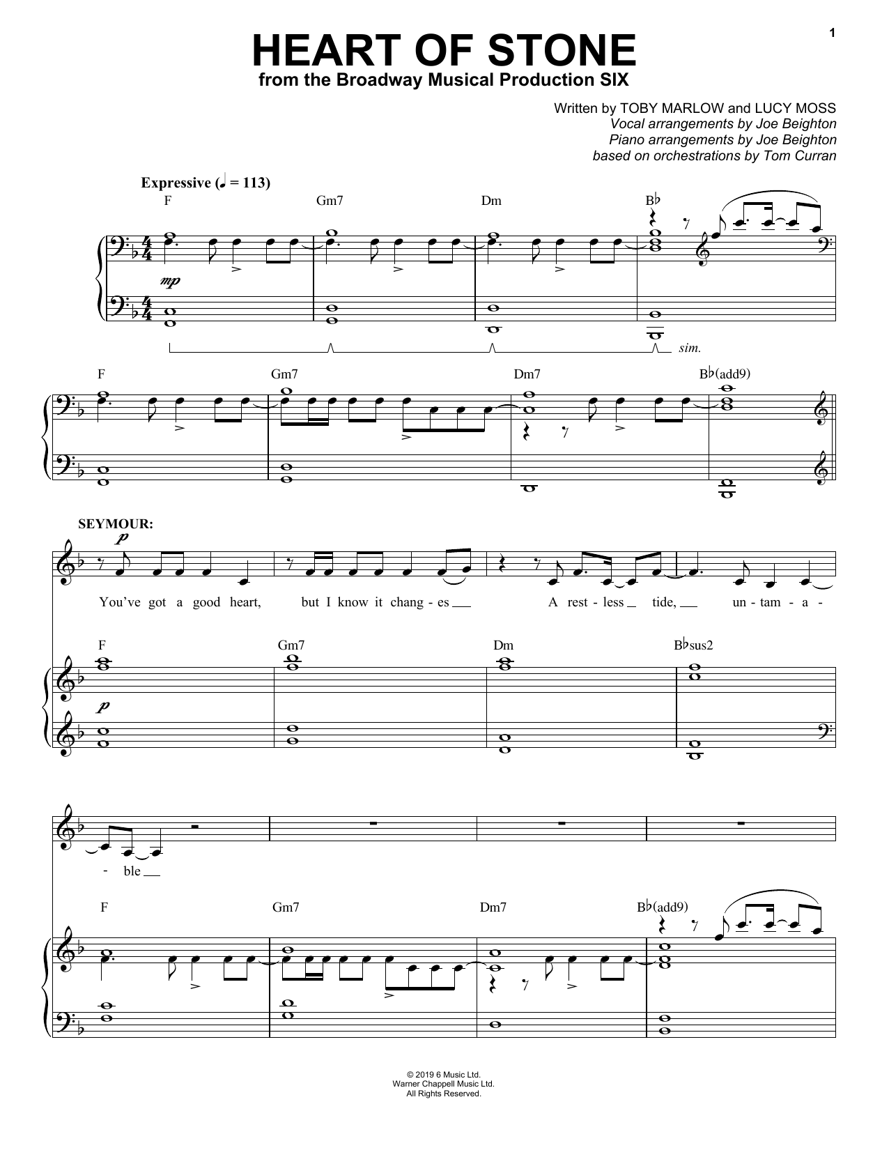 Toby Marlow & Lucy Moss Heart Of Stone (from Six: The Musical) Sheet Music Notes & Chords for Piano & Vocal - Download or Print PDF