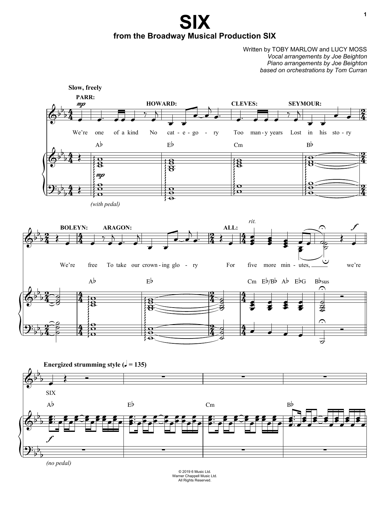 Toby Marlow & Lucy Moss Six (from Six: The Musical) Sheet Music Notes & Chords for Easy Piano - Download or Print PDF