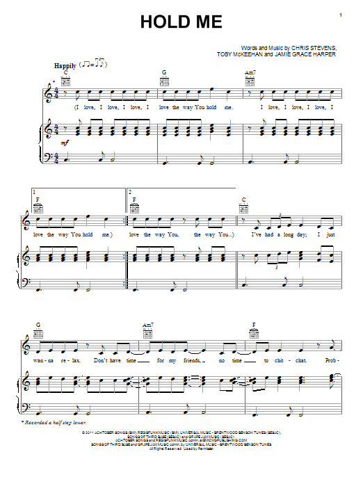 Toby McKeehan Hold Me Sheet Music Notes & Chords for Piano, Vocal & Guitar (Right-Hand Melody) - Download or Print PDF