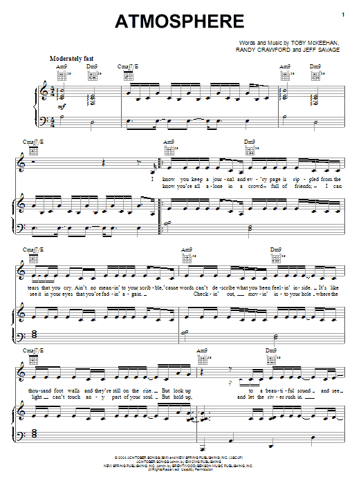 tobyMac Atmosphere Sheet Music Notes & Chords for Piano, Vocal & Guitar (Right-Hand Melody) - Download or Print PDF