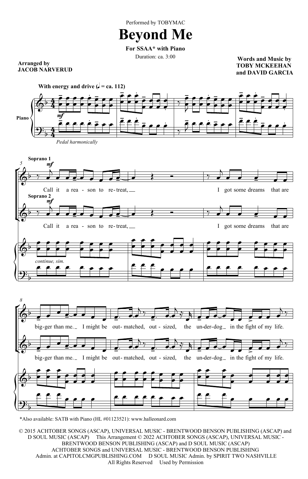 tobyMac Beyond Me (arr. Jacob Narverud) Sheet Music Notes & Chords for SATB Choir - Download or Print PDF