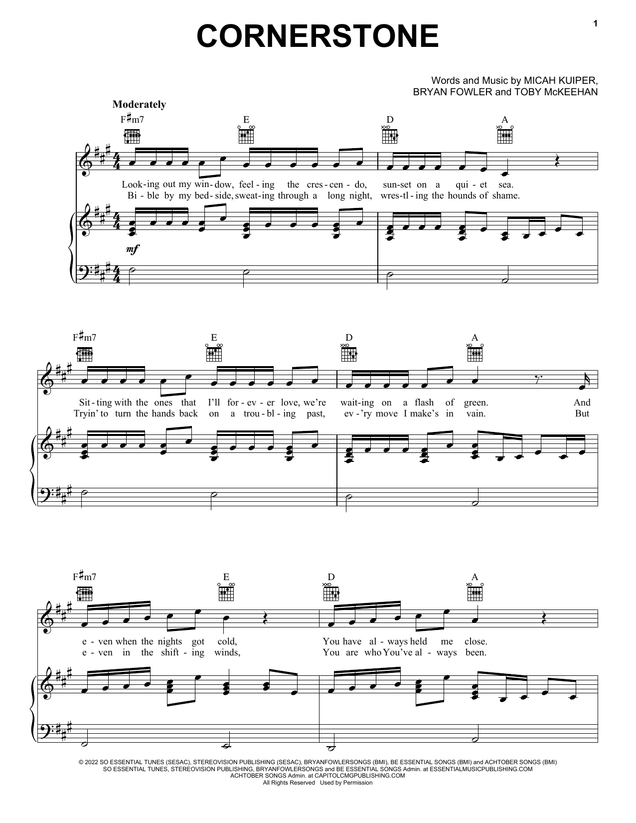 tobyMac Cornerstone (feat. Zach Williams) Sheet Music Notes & Chords for Piano, Vocal & Guitar Chords (Right-Hand Melody) - Download or Print PDF