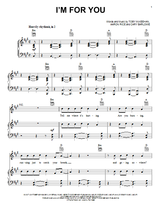 tobyMac I'm For You Sheet Music Notes & Chords for Piano, Vocal & Guitar (Right-Hand Melody) - Download or Print PDF