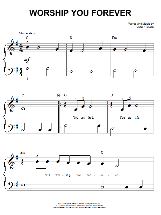 Todd Fields Worship You Forever Sheet Music Notes & Chords for Piano (Big Notes) - Download or Print PDF
