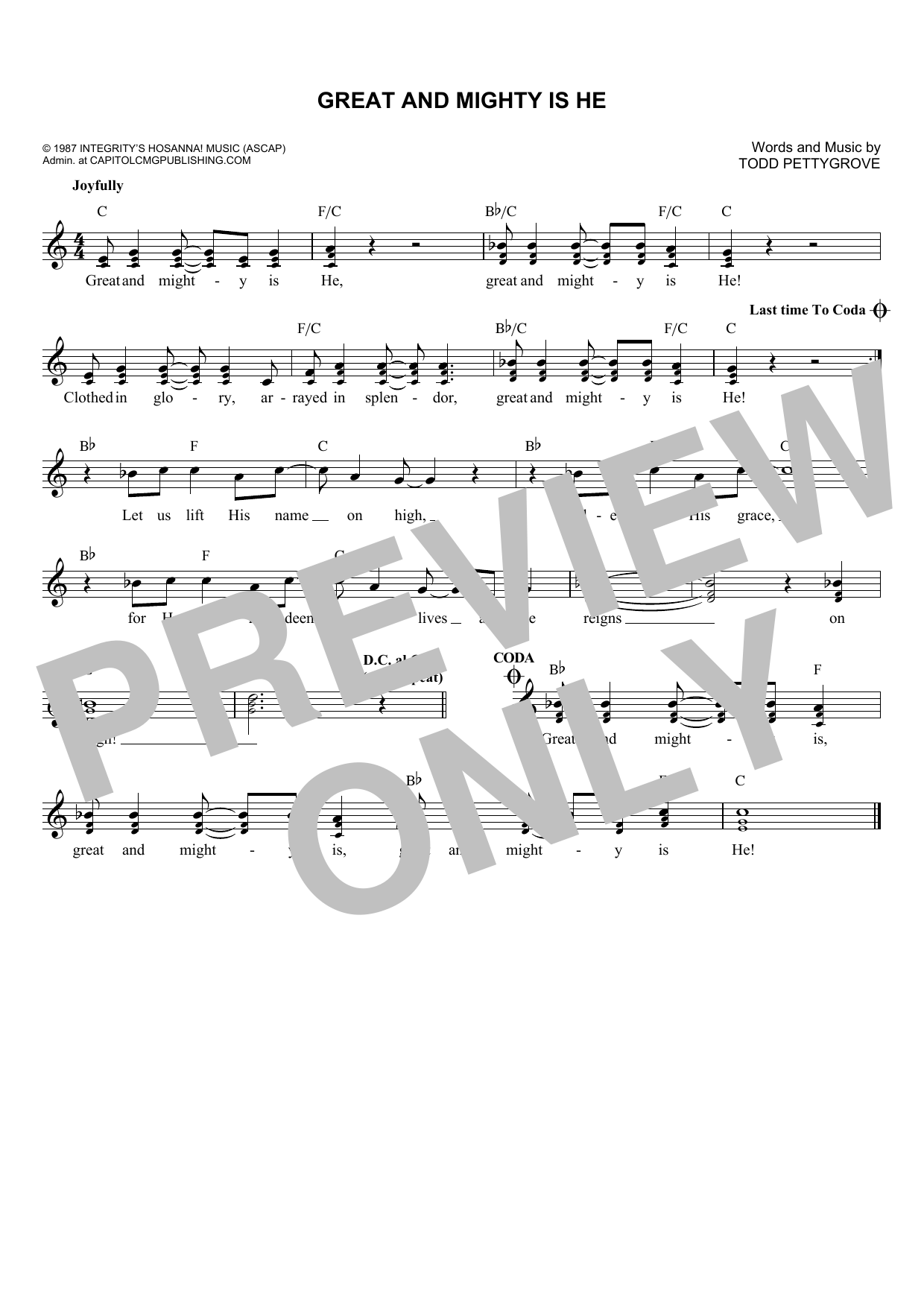Todd Pettygrove Great And Mighty Is He Sheet Music Notes & Chords for Melody Line, Lyrics & Chords - Download or Print PDF