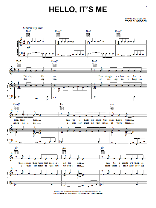 Todd Rundgren Hello, It's Me Sheet Music Notes & Chords for Easy Piano - Download or Print PDF