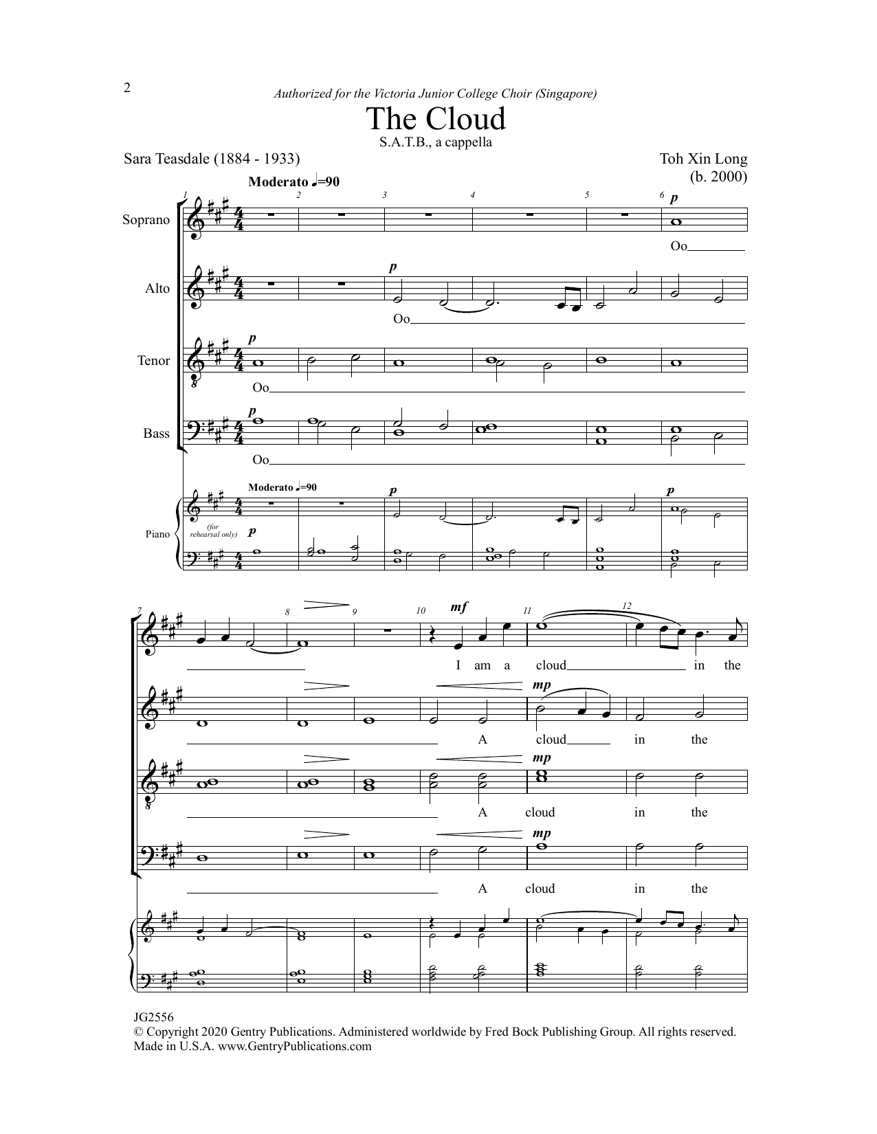 Toh Xin Long The Cloud Sheet Music Notes & Chords for SATB Choir - Download or Print PDF
