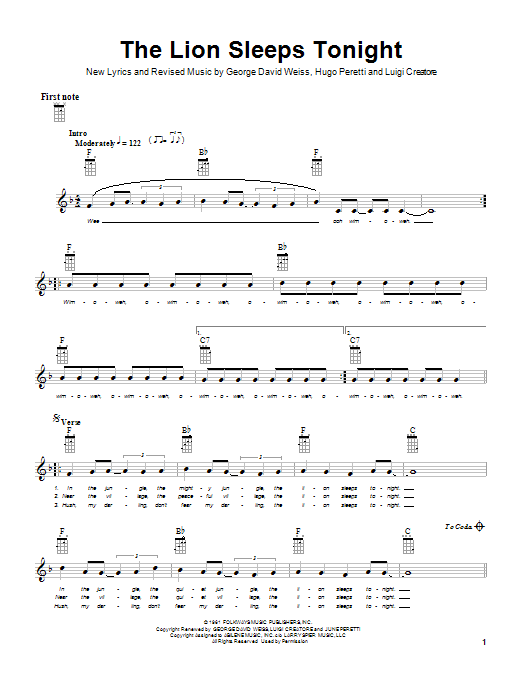 Tokens The Lion Sleeps Tonight Sheet Music Notes & Chords for Solo Guitar - Download or Print PDF