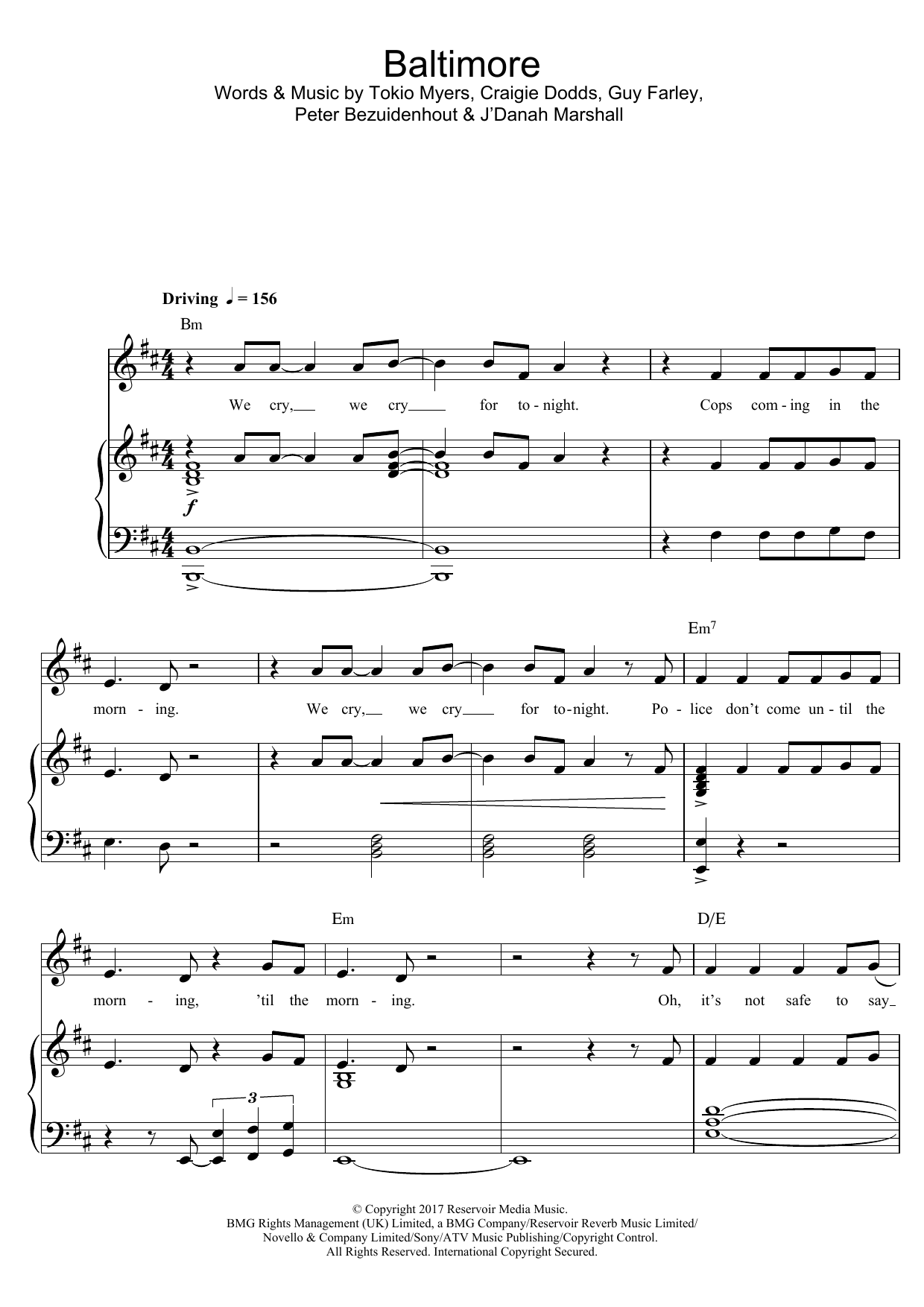 Tokio Myers Baltimore Sheet Music Notes & Chords for Piano, Vocal & Guitar - Download or Print PDF