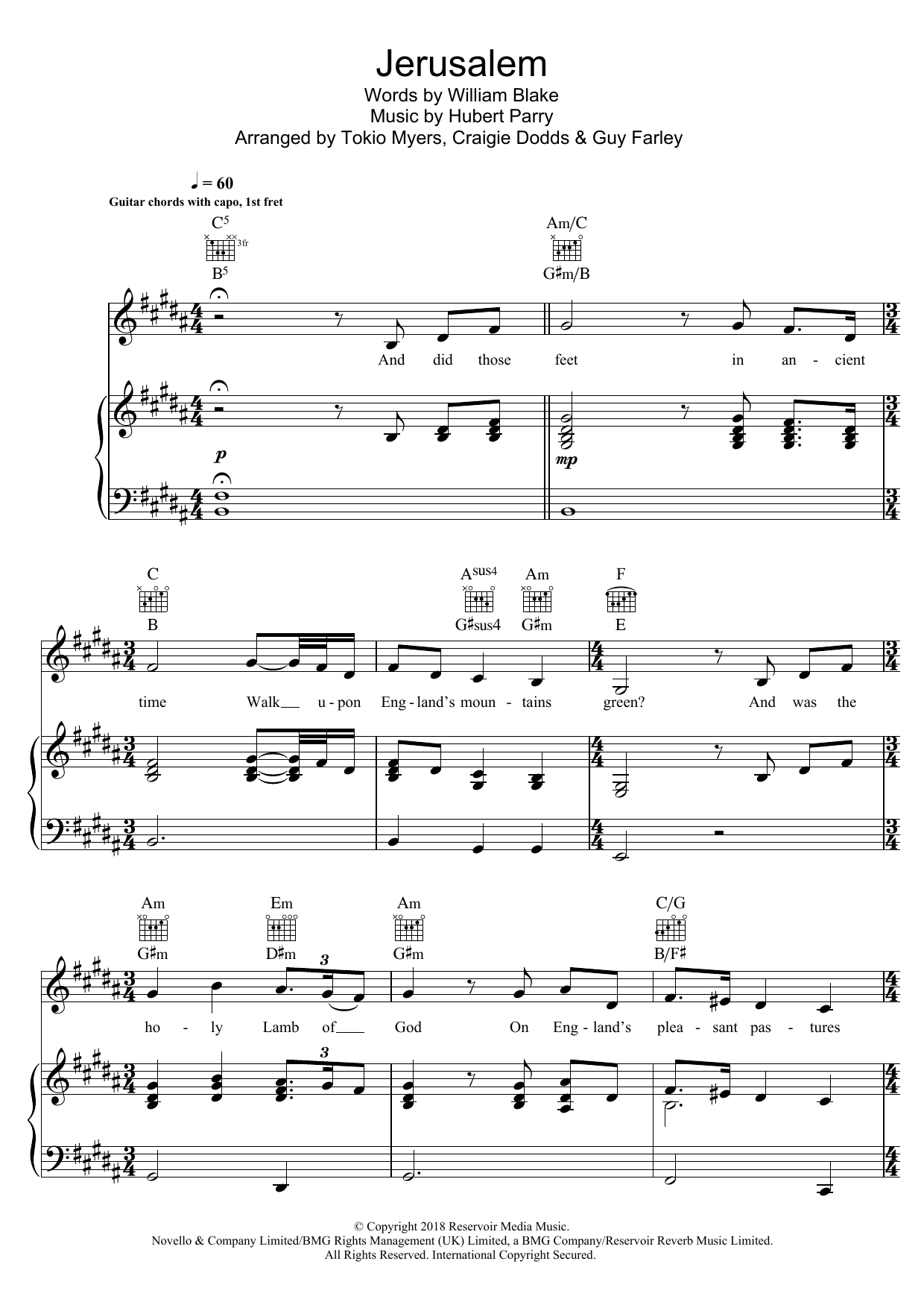 Tokio Myers featuring Jazmin Sawyers Jerusalem Sheet Music Notes & Chords for Piano, Vocal & Guitar (Right-Hand Melody) - Download or Print PDF
