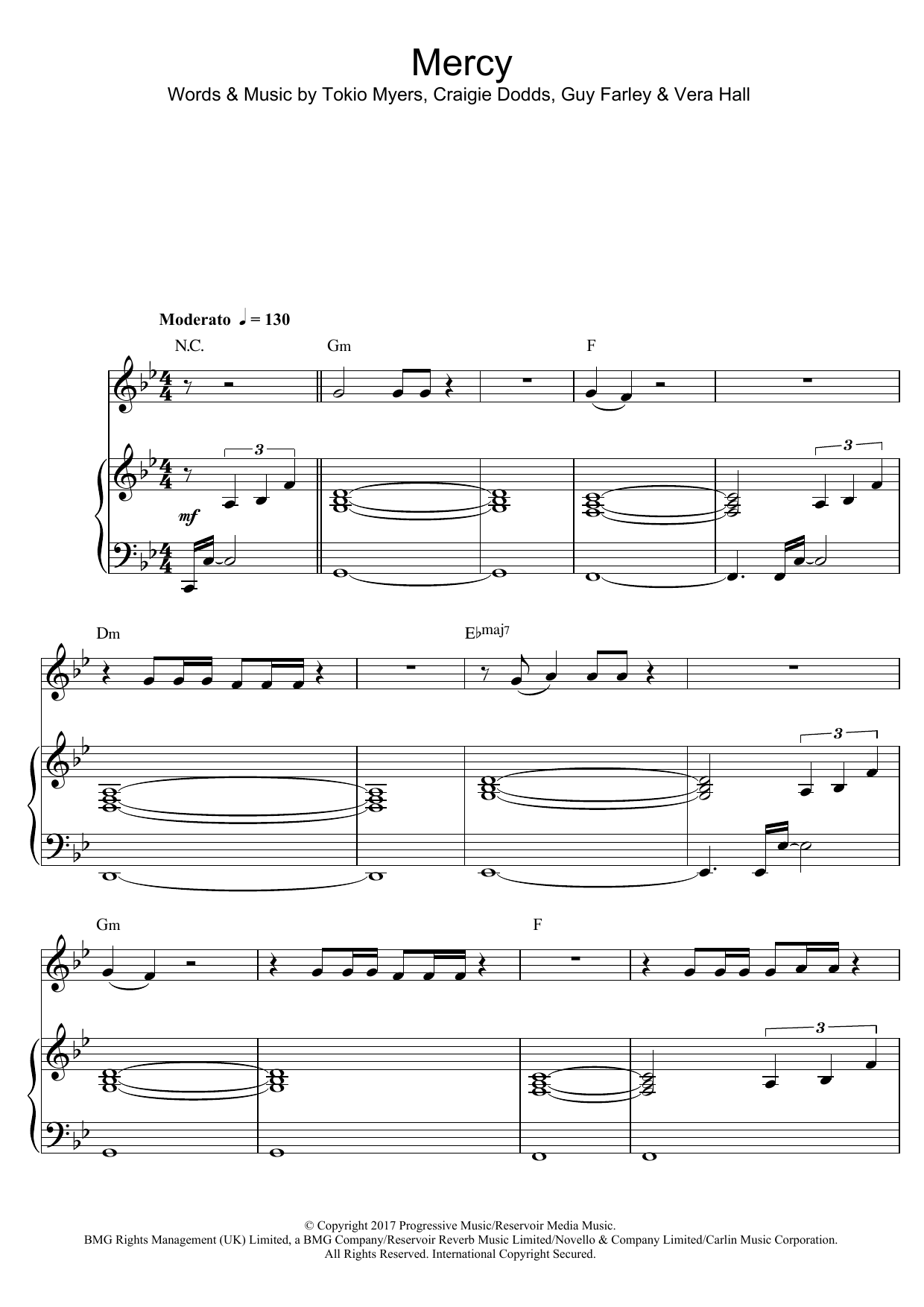 Tokio Myers Mercy Sheet Music Notes & Chords for Piano, Vocal & Guitar - Download or Print PDF