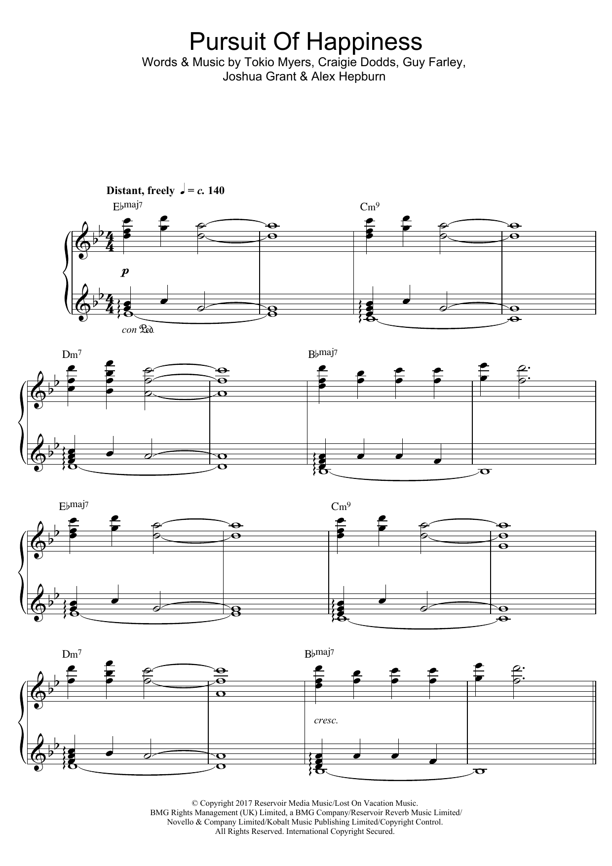 Tokio Myers Pursuit Of Happiness Sheet Music Notes & Chords for Piano - Download or Print PDF