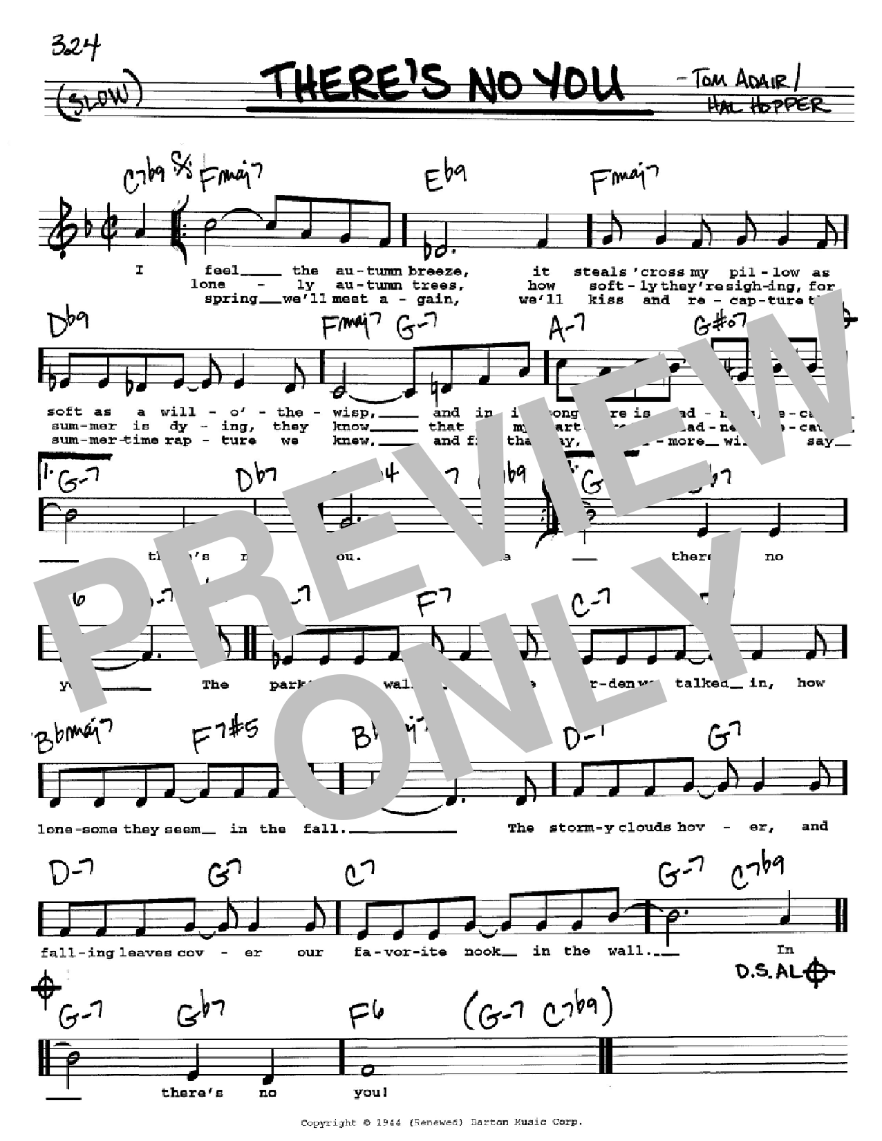 Tom Adair There's No You Sheet Music Notes & Chords for Melody Line, Lyrics & Chords - Download or Print PDF