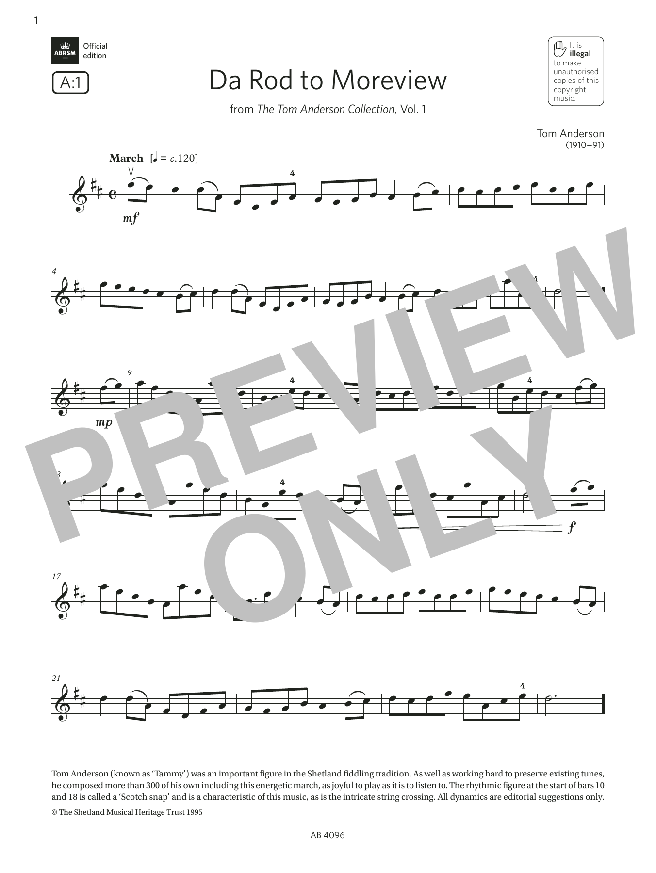 Tom Anderson Da Rod to Moreview (Grade 2, A1, from the ABRSM Violin Syllabus from 2024) Sheet Music Notes & Chords for Violin Solo - Download or Print PDF