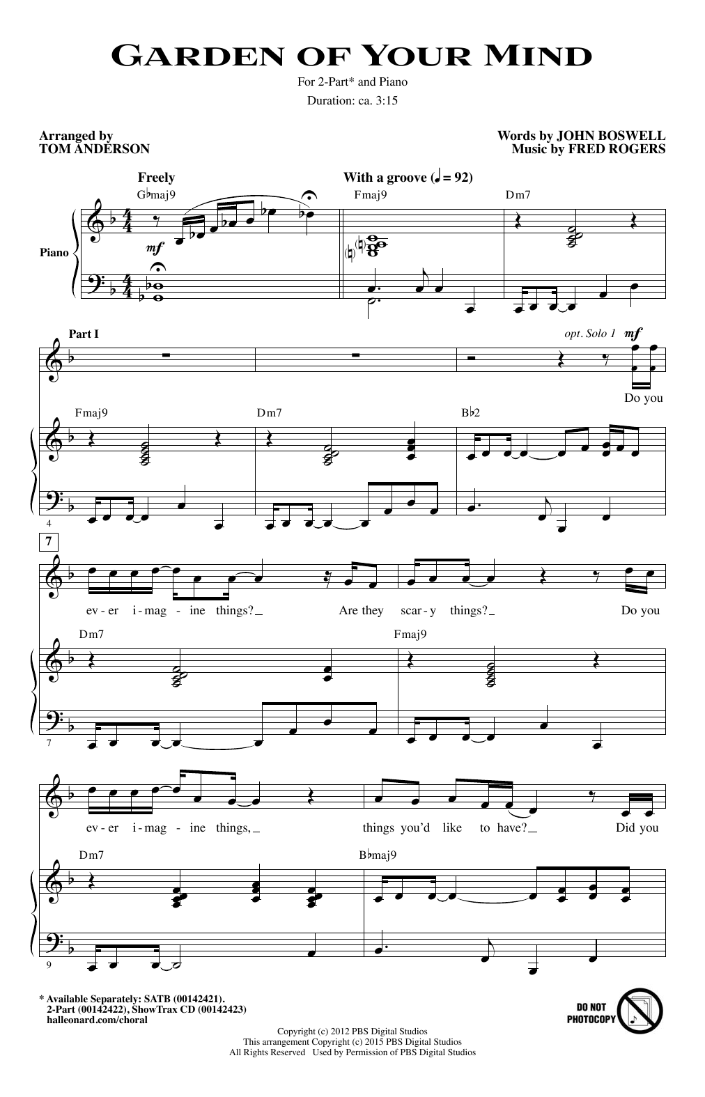 Mister Rogers Garden Of Your Mind (arr. Tom Anderson) Sheet Music Notes & Chords for 2-Part Choir - Download or Print PDF