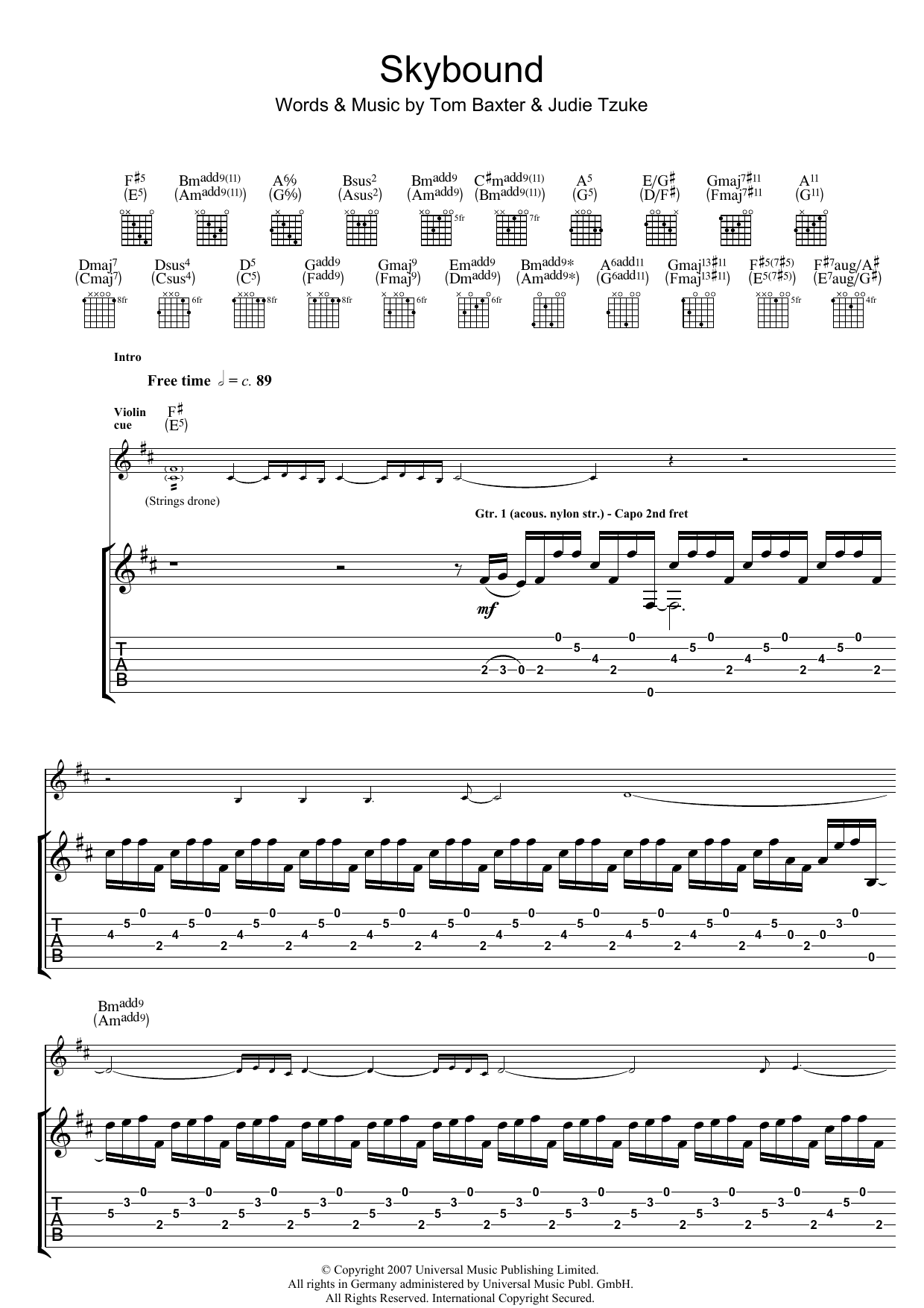 Tom Baxter Skybound Sheet Music Notes & Chords for Guitar Tab - Download or Print PDF