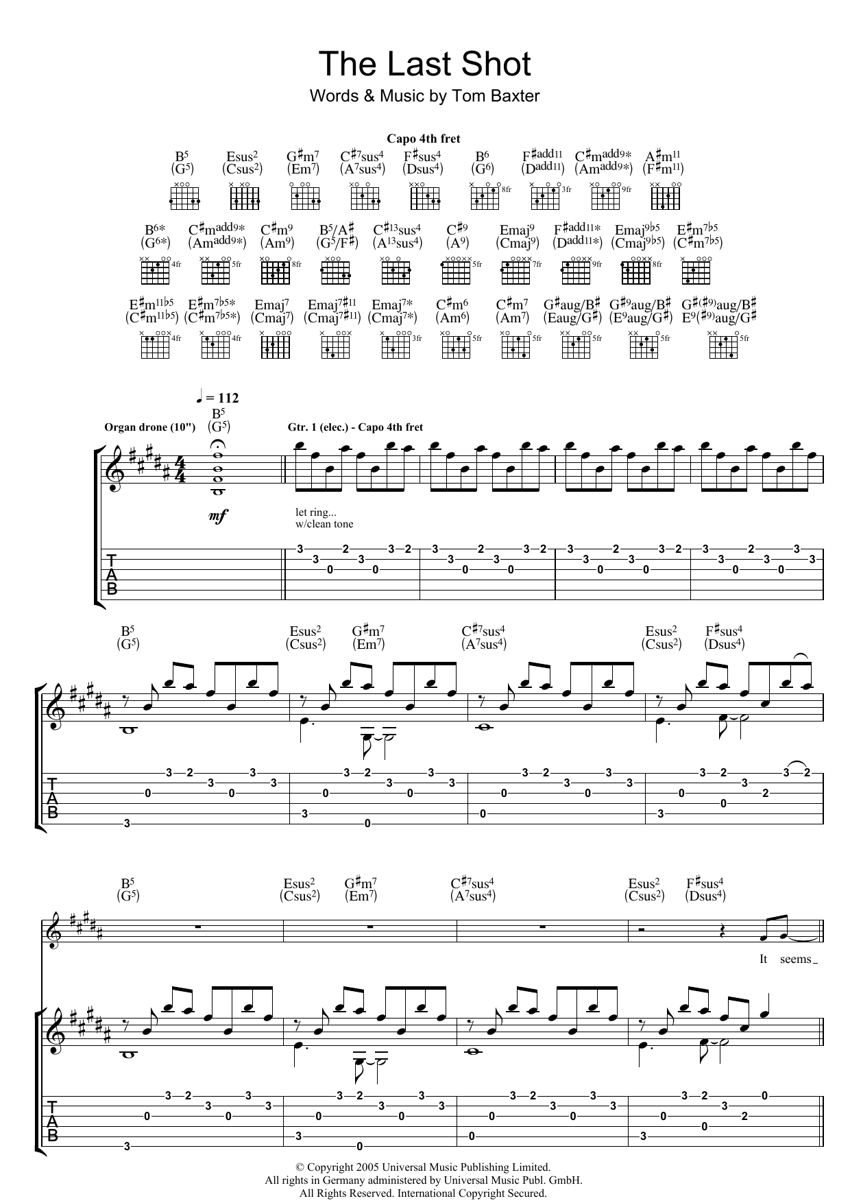 Tom Baxter The Last Shot Sheet Music Notes & Chords for Guitar Tab - Download or Print PDF