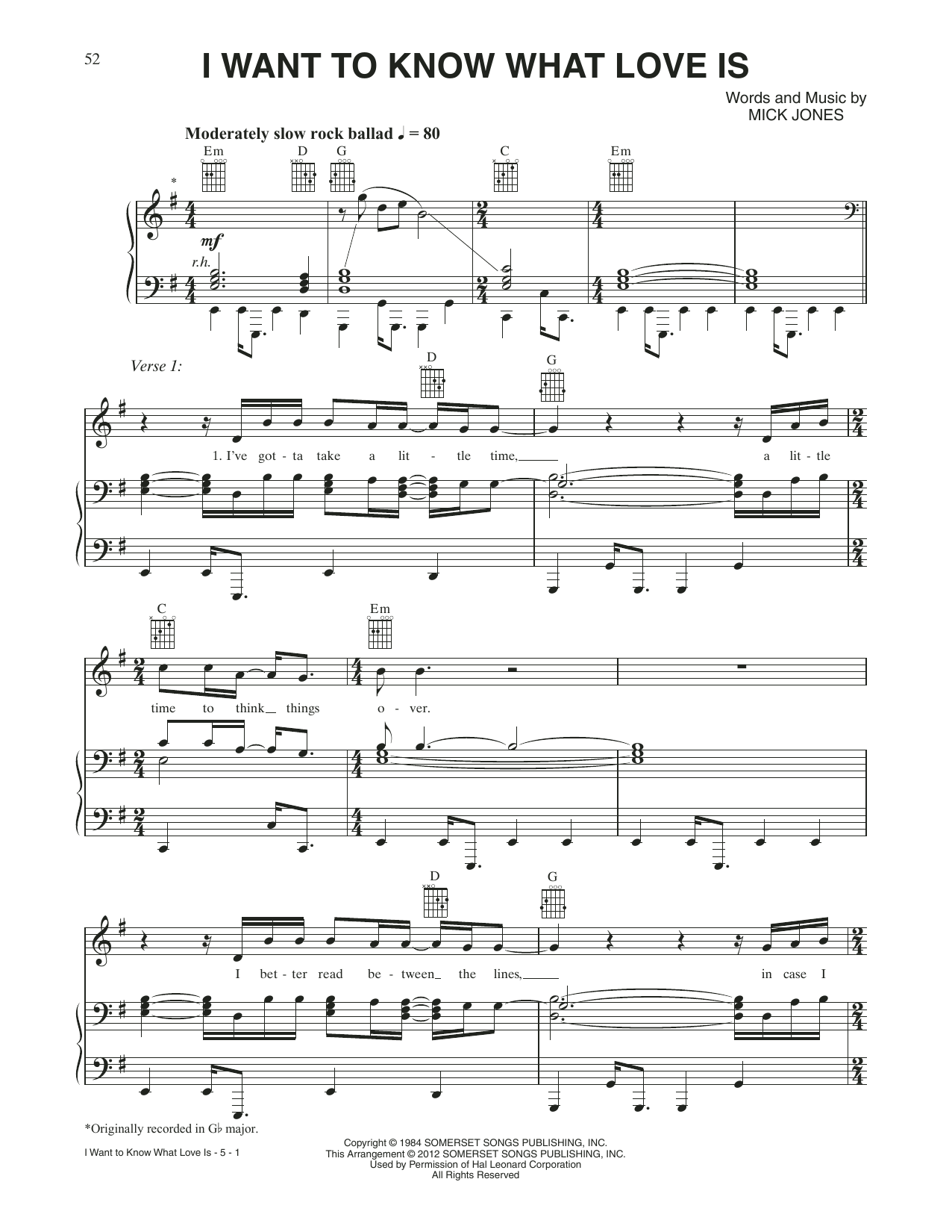 Tom Cruise and Malin Akerman I Want To Know What Love Is (from Rock Of Ages) Sheet Music Notes & Chords for Piano, Vocal & Guitar Chords (Right-Hand Melody) - Download or Print PDF