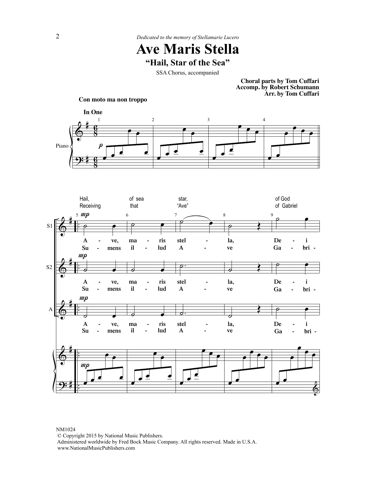 Tom Cuffari Ave Maris Stella Sheet Music Notes & Chords for SSA Choir - Download or Print PDF