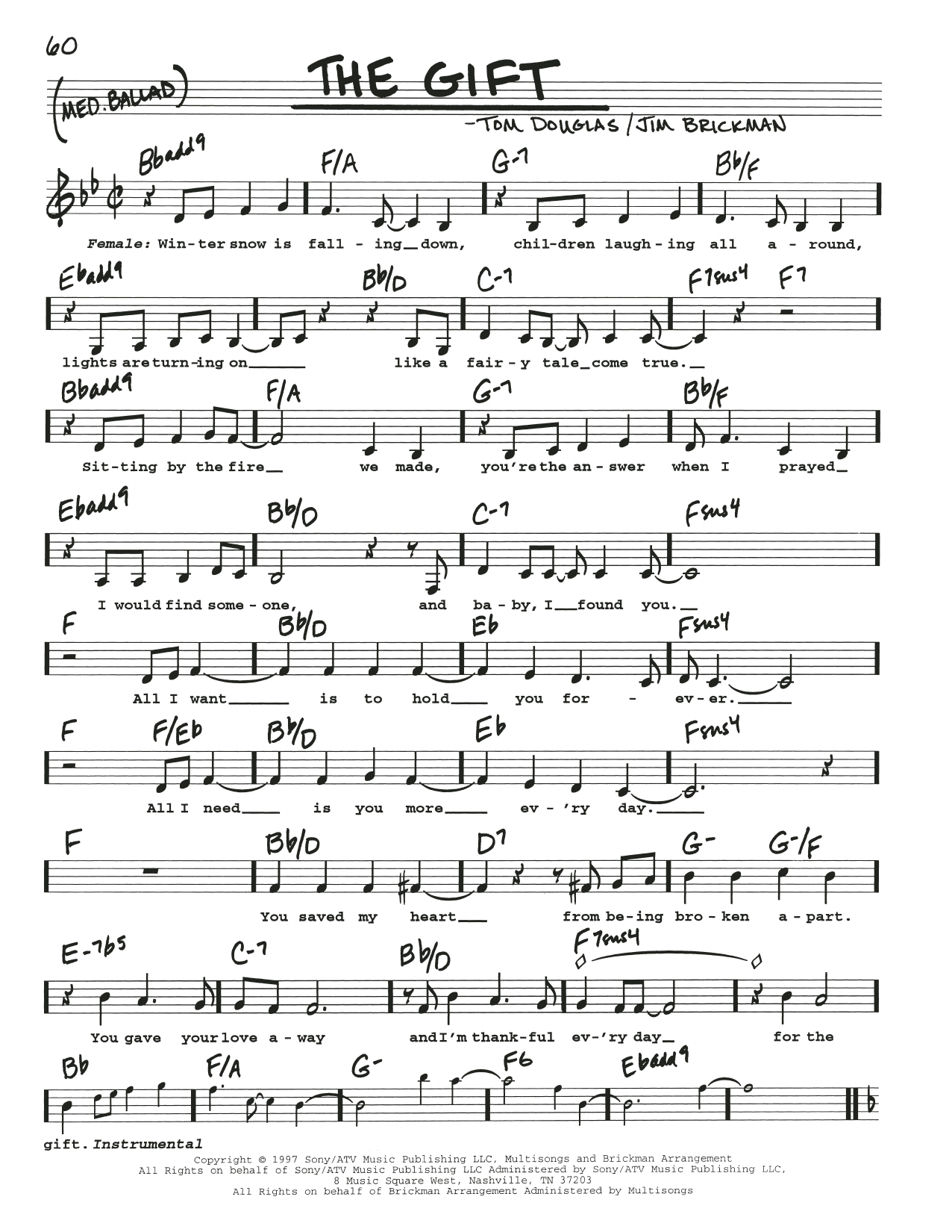 Tom Douglas The Gift Sheet Music Notes & Chords for Real Book – Melody, Lyrics & Chords - Download or Print PDF