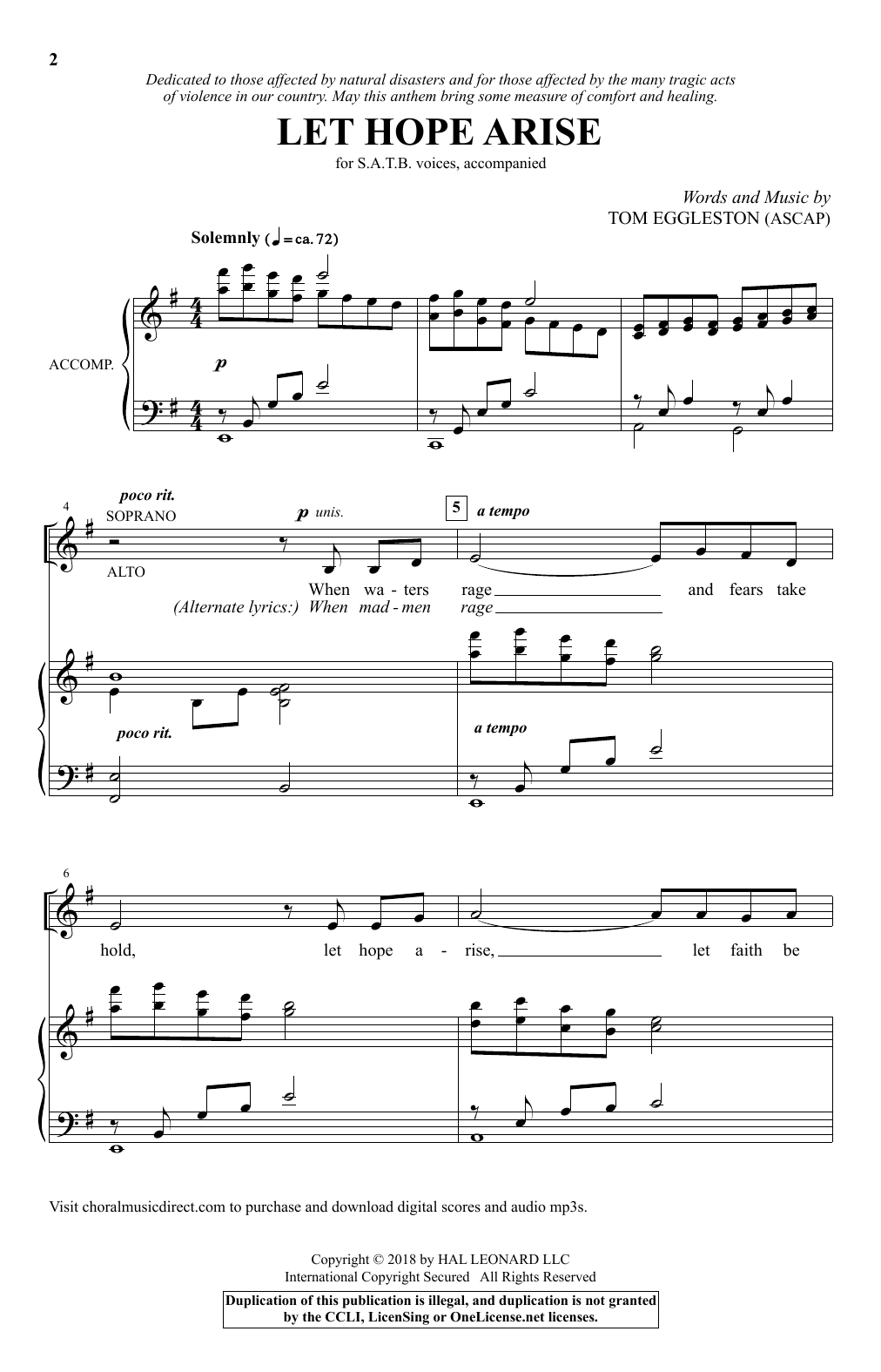 Tom Eggleston Let Hope Arise Sheet Music Notes & Chords for SATB Choir - Download or Print PDF