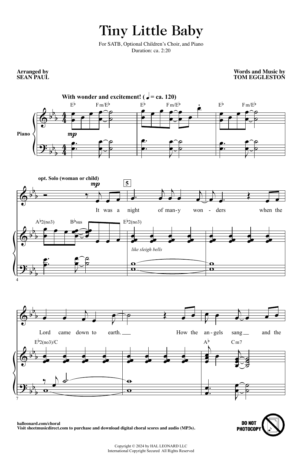 Tom Eggleston Tiny Little Baby (arr. Sean Paul) Sheet Music Notes & Chords for SATB Choir - Download or Print PDF