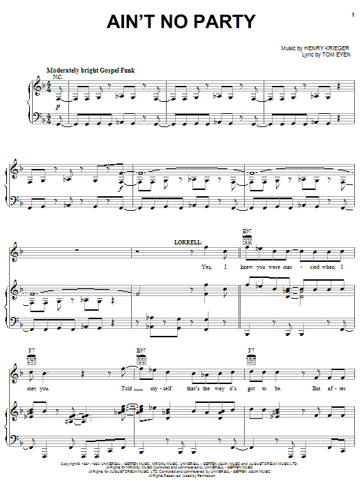 Tom Eyen Ain't No Party Sheet Music Notes & Chords for Piano, Vocal & Guitar (Right-Hand Melody) - Download or Print PDF