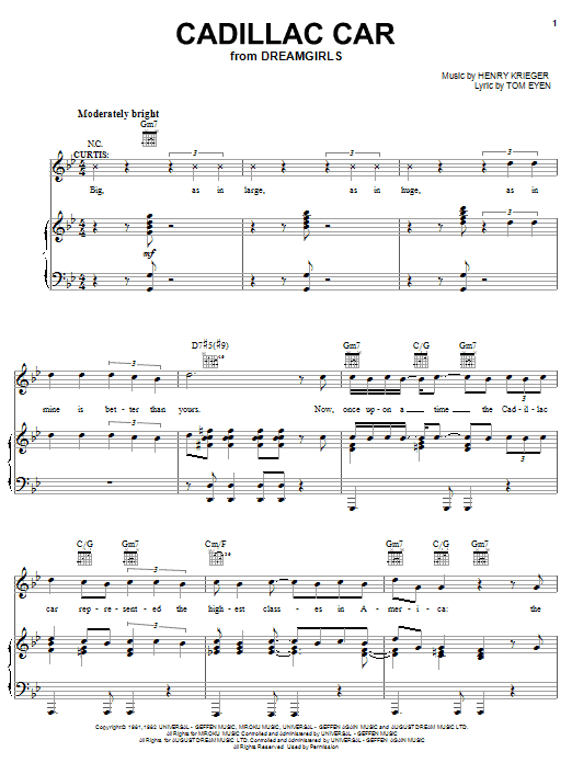 Tom Eyen Cadillac Car Sheet Music Notes & Chords for Piano, Vocal & Guitar (Right-Hand Melody) - Download or Print PDF