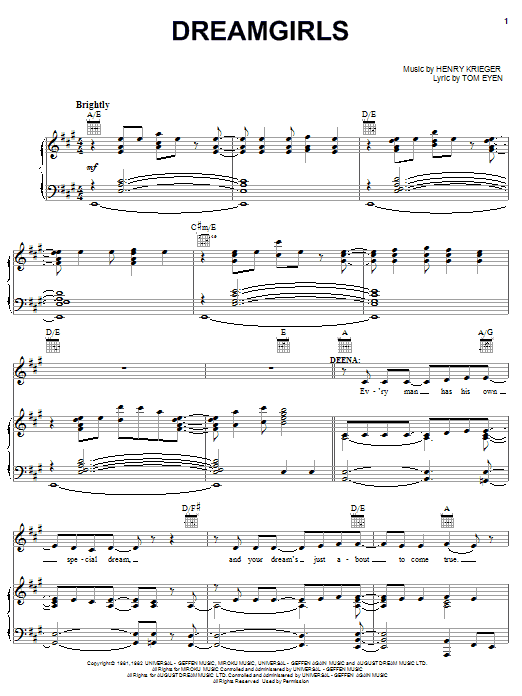 Tom Eyen Dreamgirls Sheet Music Notes & Chords for Piano, Vocal & Guitar (Right-Hand Melody) - Download or Print PDF