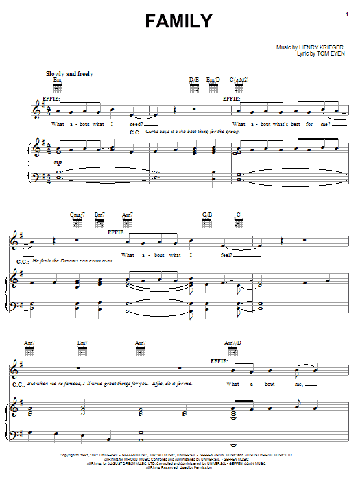 Tom Eyen Family Sheet Music Notes & Chords for Piano, Vocal & Guitar (Right-Hand Melody) - Download or Print PDF