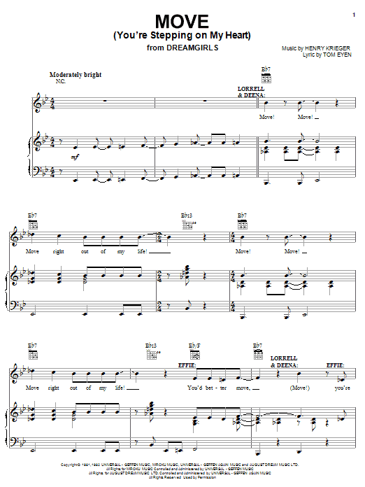 Tom Eyen Move (You're Stepping On My Heart) Sheet Music Notes & Chords for Piano, Vocal & Guitar (Right-Hand Melody) - Download or Print PDF