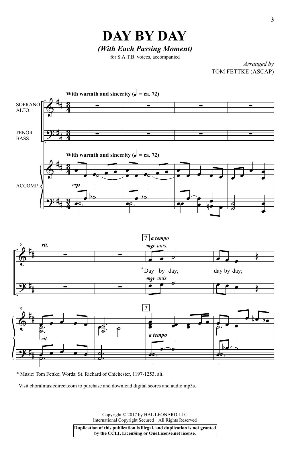 Tom Fettke Day By Day (With Each Passing Moment) Sheet Music Notes & Chords for SATB - Download or Print PDF
