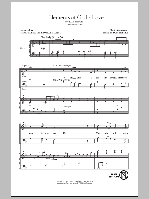 Tom Fettke Elements Of God's Love Sheet Music Notes & Chords for SATB - Download or Print PDF