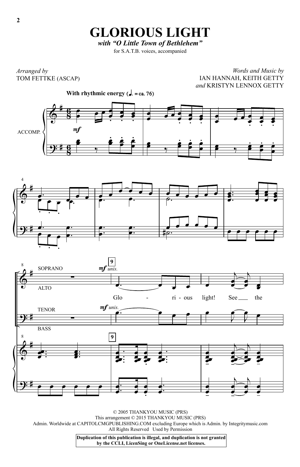 Kristyn Getty Glorious Light (arr. Tom Fettke) Sheet Music Notes & Chords for SATB - Download or Print PDF