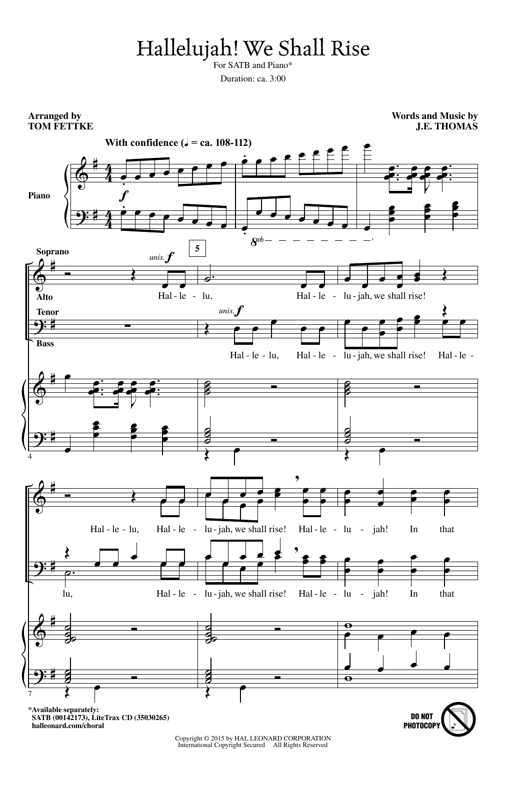 J.E. Thomas Hallelujah! We Shall Rise (arr. Tom Fettke) Sheet Music Notes & Chords for SATB - Download or Print PDF