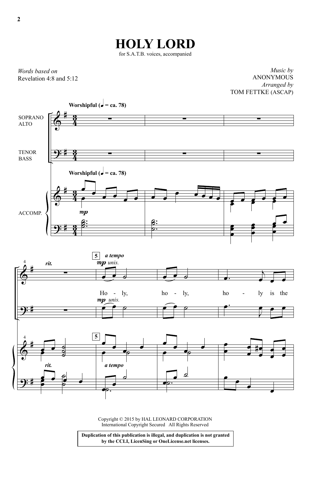 Tom Fettke Holy Lord Sheet Music Notes & Chords for SATB - Download or Print PDF