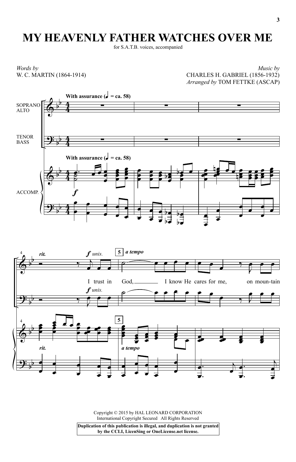 Charles H. Gabriel My Heavenly Father Watches Over Me (arr. Tom Fettke) Sheet Music Notes & Chords for SATB - Download or Print PDF