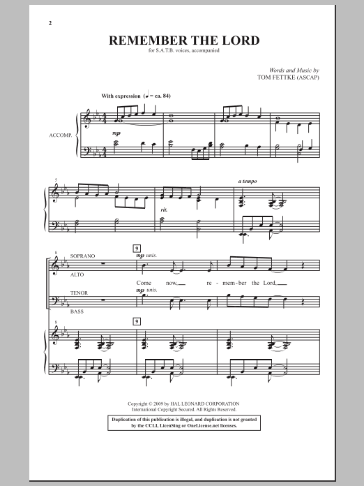 Tom Fettke Remember The Lord Sheet Music Notes & Chords for SATB - Download or Print PDF