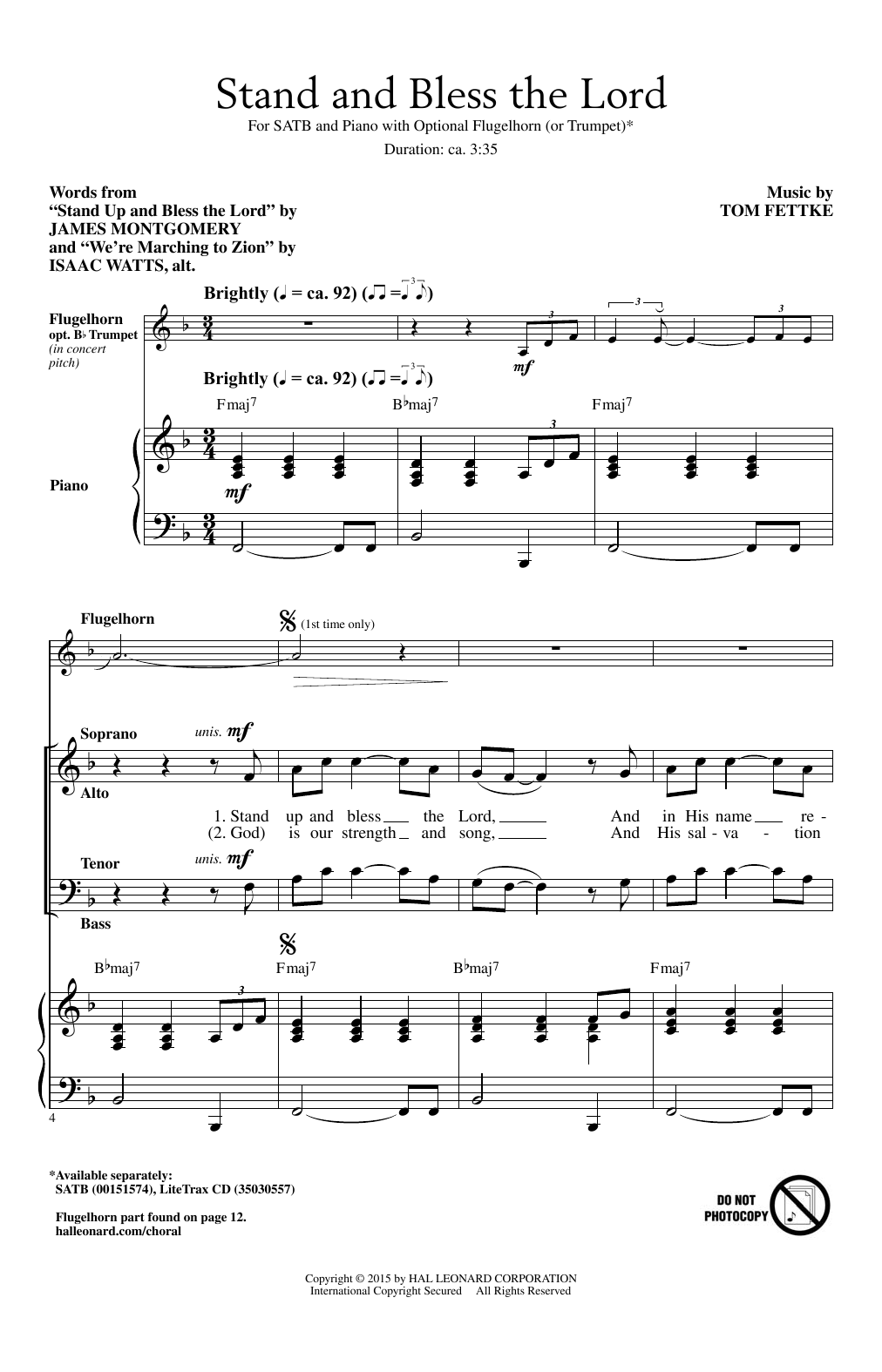 Tom Fettke Stand And Bless The Lord Sheet Music Notes & Chords for SATB - Download or Print PDF