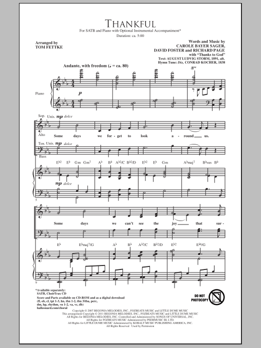 Tom Fettke Thankful Sheet Music Notes & Chords for SAB - Download or Print PDF