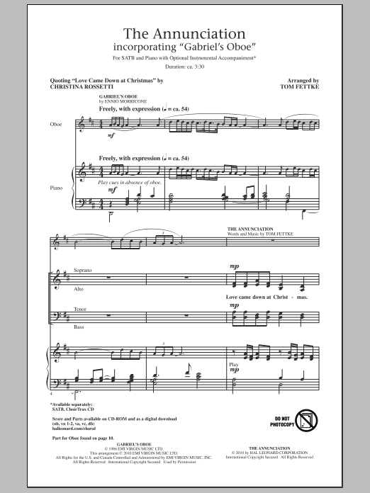 Tom Fettke The Annunciation (incorporating Gabriel's Oboe) Sheet Music Notes & Chords for SATB - Download or Print PDF