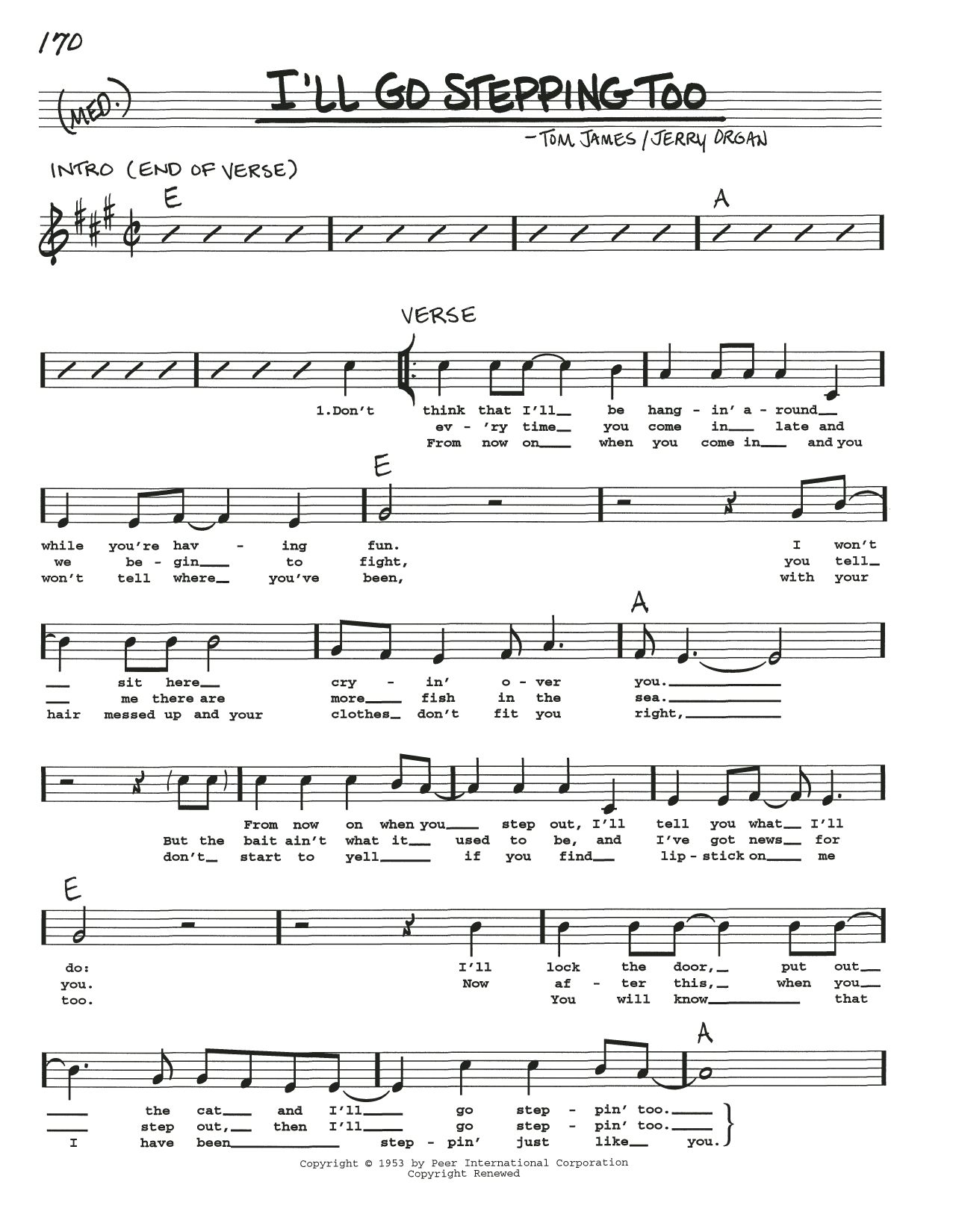 Tom James I'll Go Stepping Too Sheet Music Notes & Chords for Real Book – Melody, Lyrics & Chords - Download or Print PDF