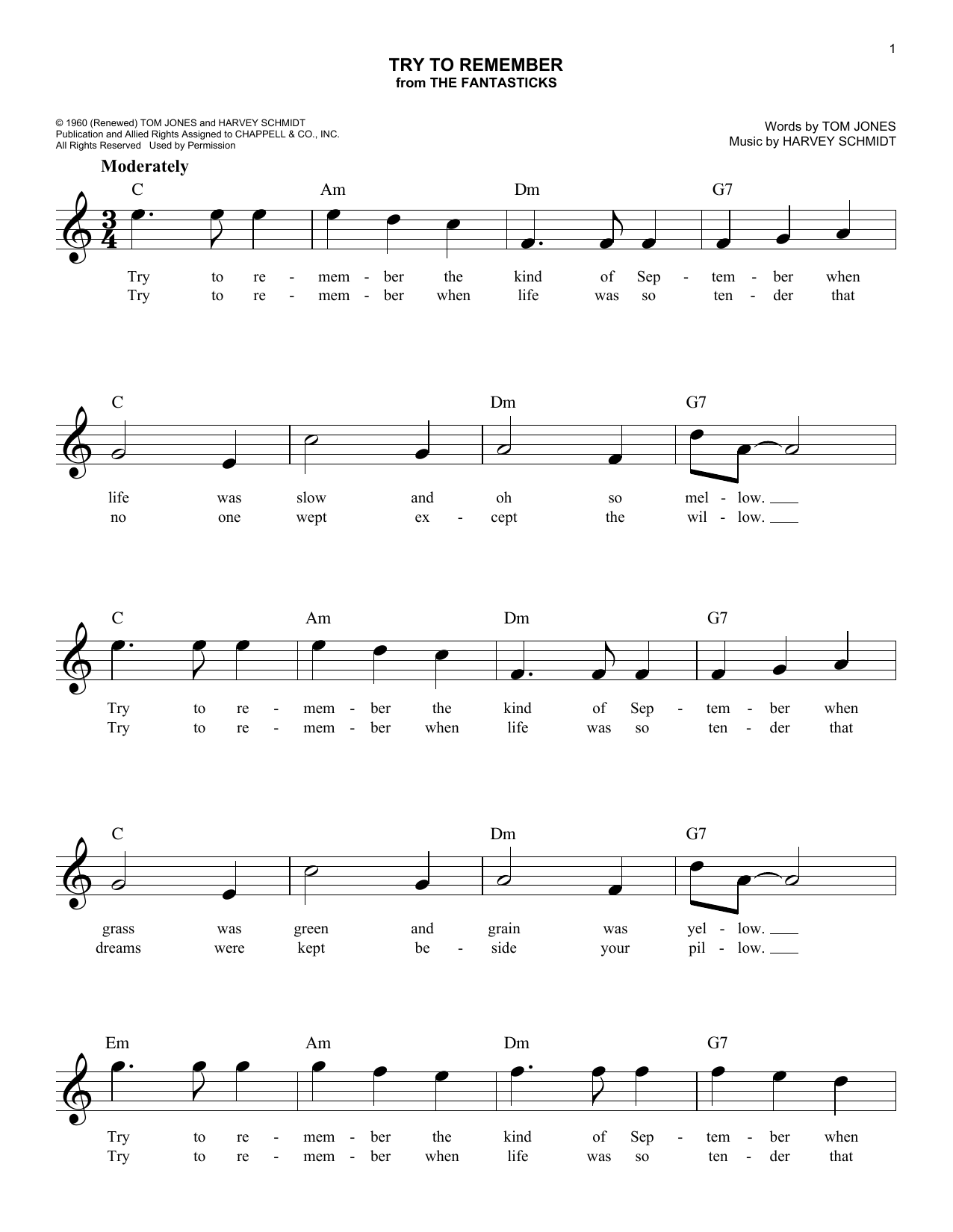 Tom Jones & Harvey Schmidt Try To Remember (from The Fantasticks) Sheet Music Notes & Chords for Lead Sheet / Fake Book - Download or Print PDF