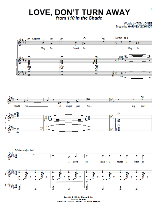 Tom Jones Love, Don't Turn Away Sheet Music Notes & Chords for Piano & Vocal - Download or Print PDF